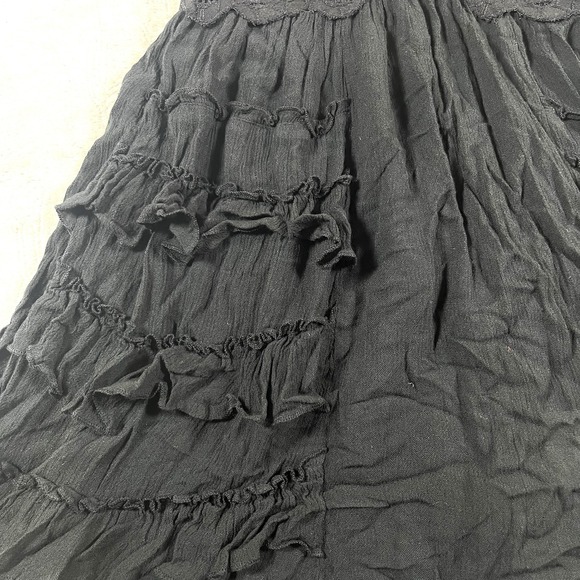 Free People Fp One Adella Babydoll Slip V Neck Black Lace Ruffle Dress Small - Picture 5 of 12